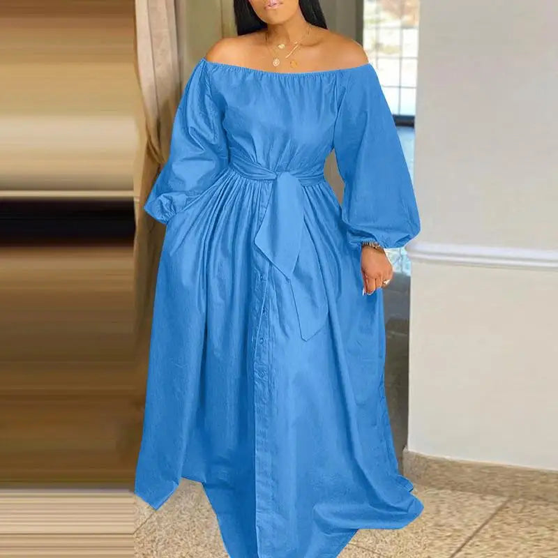 Classy Off Shoulder Button Maxi Dress