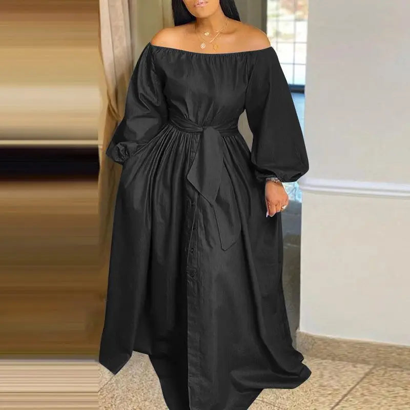 Classy Off Shoulder Button Maxi Dress