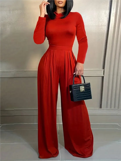 Sophisticated Wide Leg Long Sleeve Jumpsuit