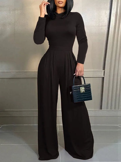 Sophisticated Wide Leg Long Sleeve Jumpsuit