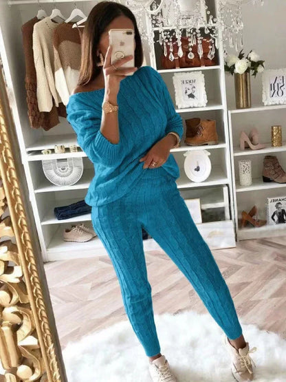 Classy Comfy & Cute Knitted Tracksuit | Two Piece Set – Sweater Top + Elastic Waist Pants