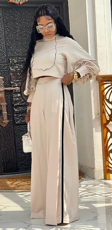 Vintage Style Lantern Long Sleeve Blouse and Wide Leg Pants Set